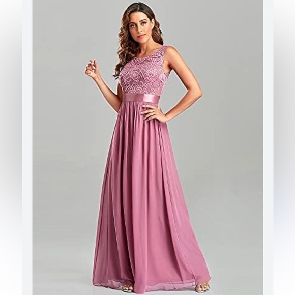 IEFiEL Dresses & Skirts - NWT IEFiEL Woman’s Formal Chiffon Floral Lace Sleeveless Maxi Dress Mauve Size 6